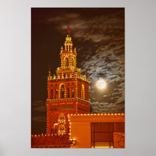 Full Moon and Giralda Tower, Kansas City, Missouri Poster