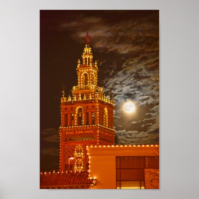 Full Moon and Giralda Tower, Kansas City, Missouri Poster (Front)