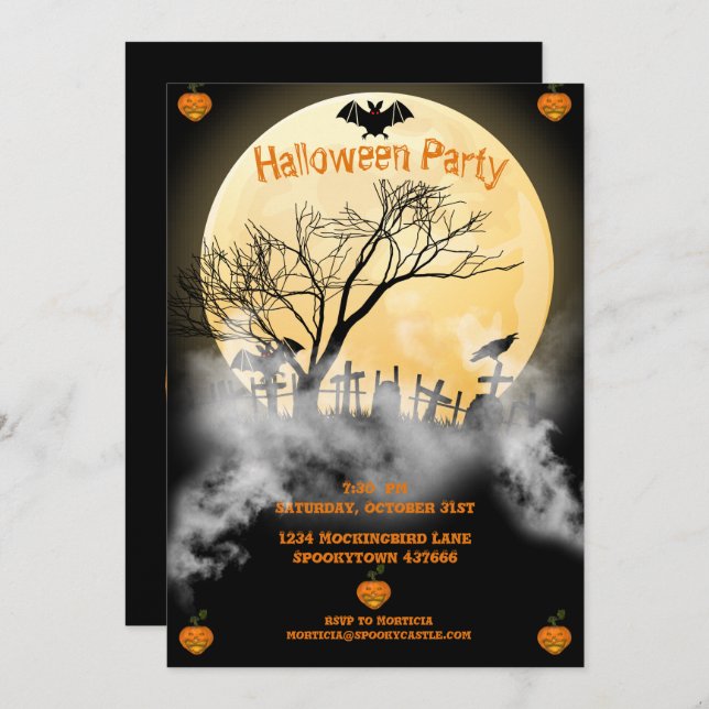 Full Moon and Haunted Cemetery Halloween Invitation (Front/Back)