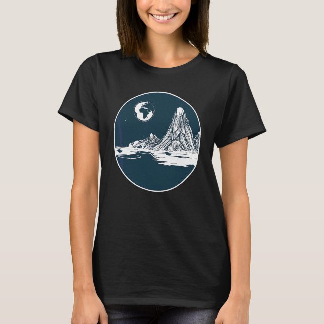Full Moon And Mountain Cool Adventure Mountain Cli T-Shirt (Front)