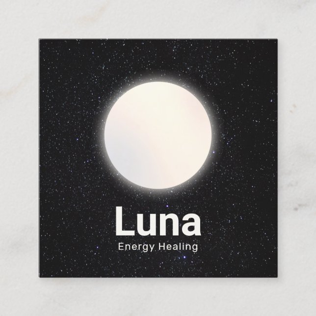 Full Moon and Stars Celestial Universe Square Business Card (Front)