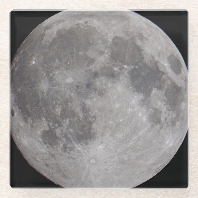 Full Moon Astronomy Theme Round Glass Coaster (Front)
