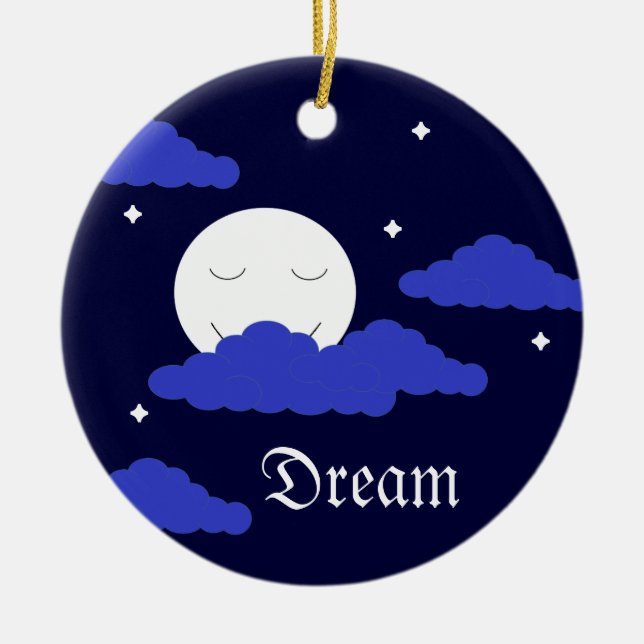 Full Moon at Midnight & Stars Ceramic Tree Decoration (Front)