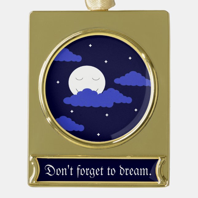 Full Moon at Midnight & Stars:   Gold Plated Banner Ornament (Front)