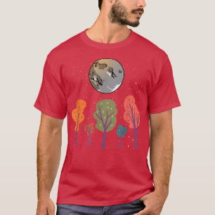 Full Moon Autumn Coloured Trees Wood Nature  T-Shirt