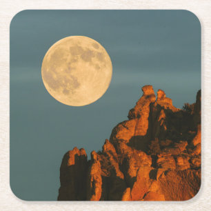 Full Moon Basalt Cliffs Smith Rock State Park Square Paper Coaster