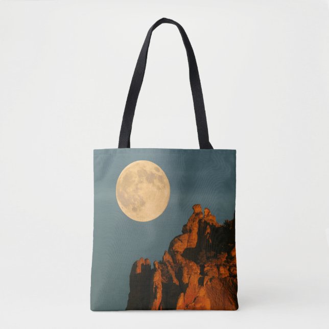 Full Moon | Basalt Cliffs Smith Rock State Park Tote Bag (Front)