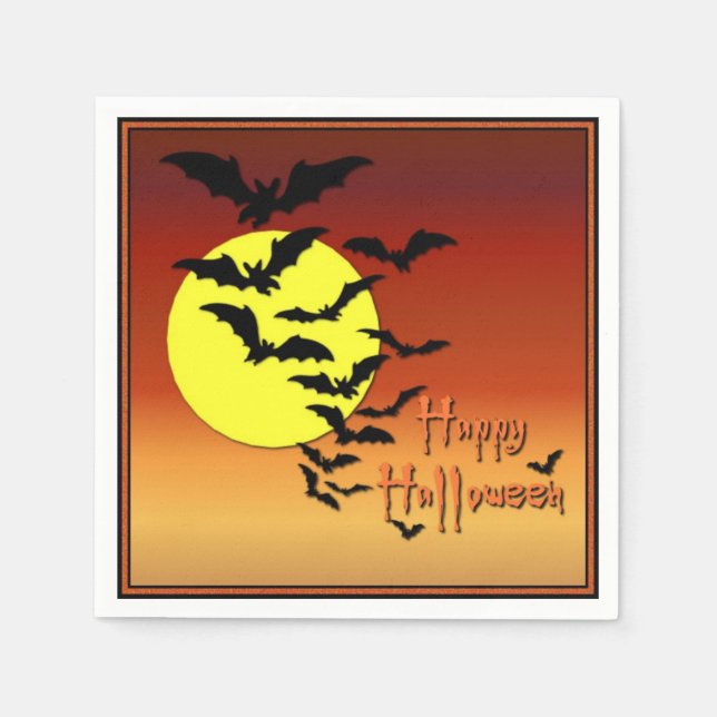 Full Moon Bats Halloween Napkin (Front)