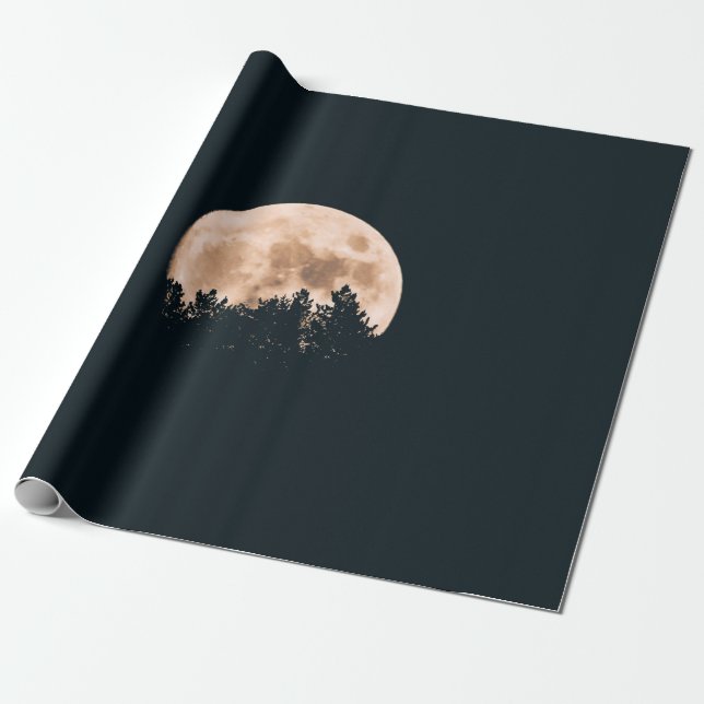 FULL MOON BEHIND A TREE SILHOUETTES WRAPPING PAPER (Unrolled)