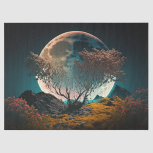 Full Moon behind Old Tree Decoupage Tissue Paper
