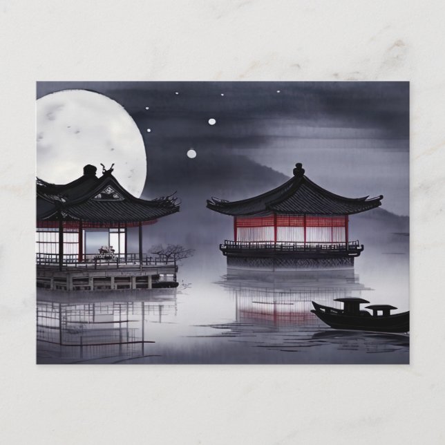 Full Moon Behind Pavilions Postcard (Front)