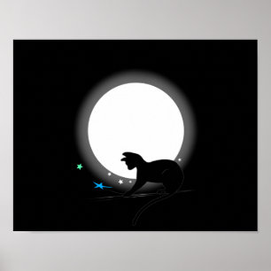 Full Moon Black Cat And Stars Poster