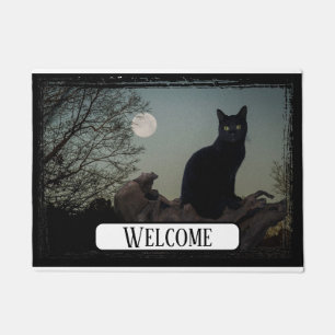 Full Moon Black Cat on a Tree Doormat