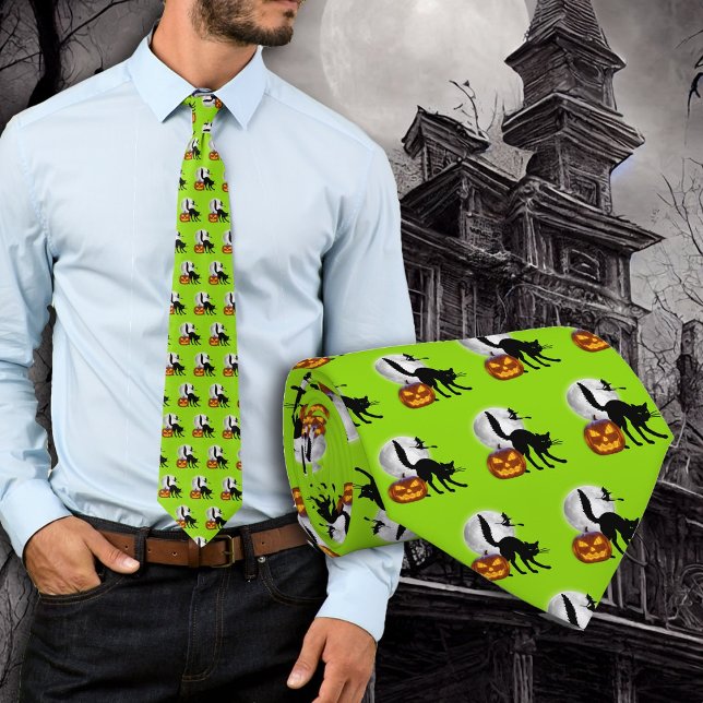 Full Moon Black Cat Smiling Jack Halloween Tie (Creator Uploaded)