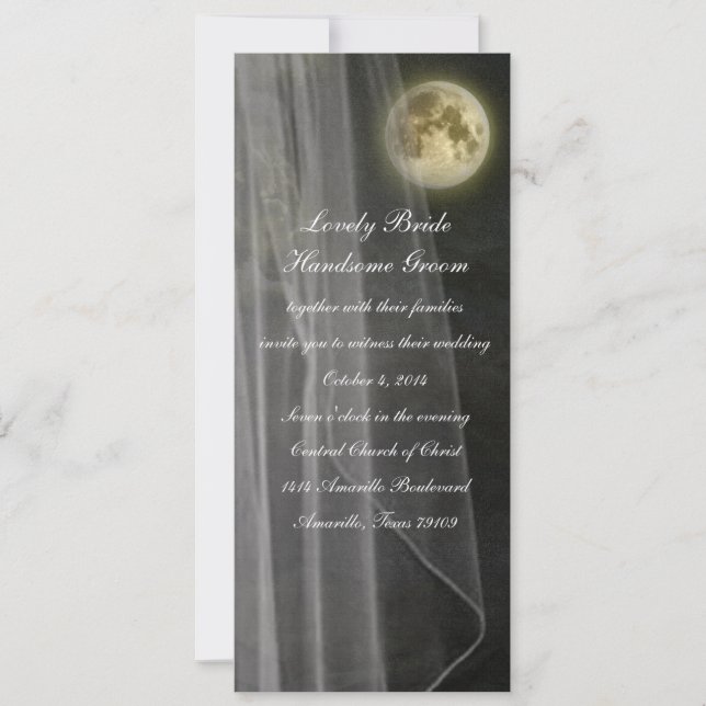 Full Moon Black Night Veil Tall Wedding Invitation (Front)