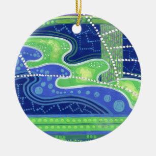 Full moon Blue, green & violet, abstract art Ceramic Tree Decoration