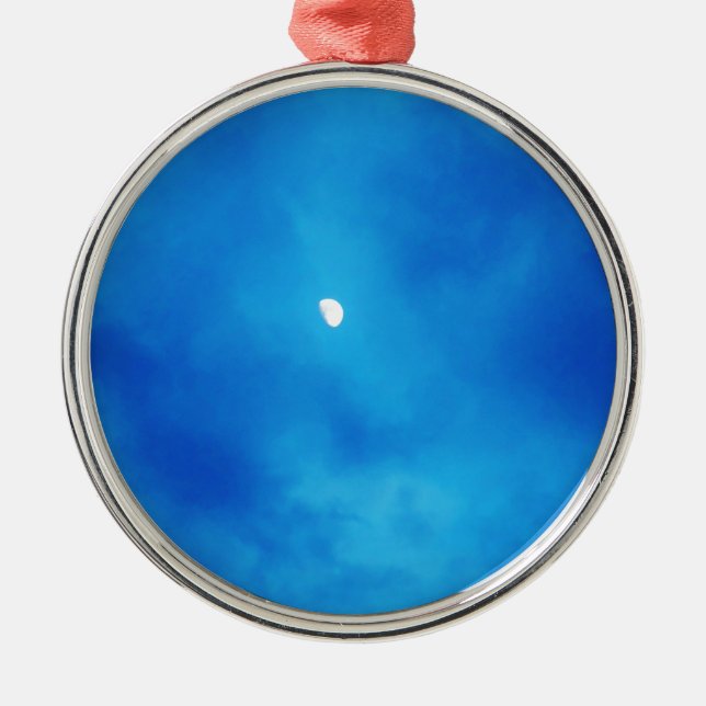 Full Moon Bright Blue Clouds Metal Tree Decoration (Front)