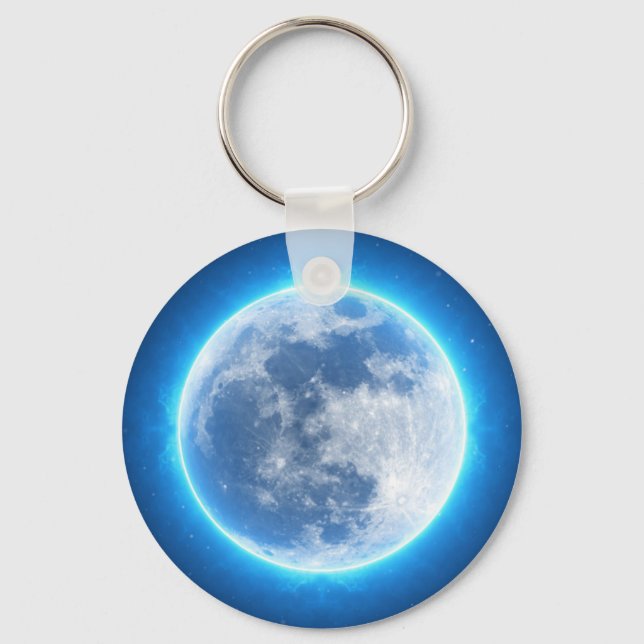 Full Moon Bright Blue Key Ring (Front)