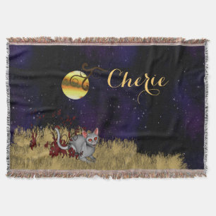 Full Moon Cat Monogram / Personalised Throw Blanket
