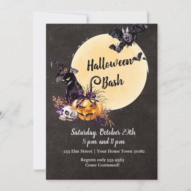 Full Moon Cat Scary Halloween Party Invitation (Front)