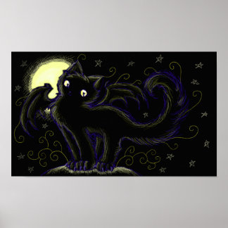 Full Moon Cats Night Poster
