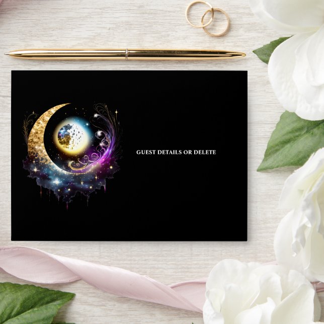 Full moon celestial magenta gold chic starry night envelope (Wedding)