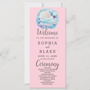 Full Moon Celestial Stars Pink Wedding Program