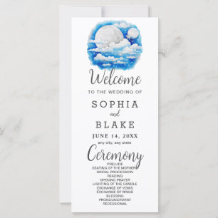 Full Moon Celestial Stars White Wedding Program