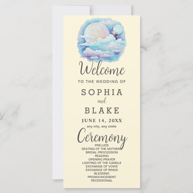 Full Moon Celestial Stars Yellow Wedding Program (Front)