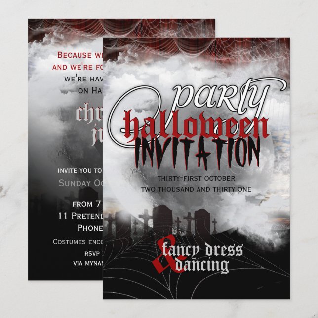Full Moon Cemetery Dreams Halloween Party Invites (Front/Back)