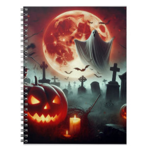 Full moon, cemetery, flying ghost. notebook