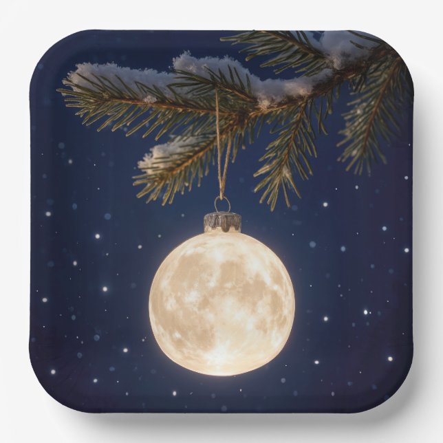 Full Moon Christmas Ornament Paper Plate (Front)