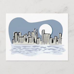 Full Moon City Skyline Postcard