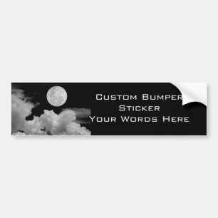 FULL MOON CLOUDS BLACK AND WHITE BUMPER STICKER