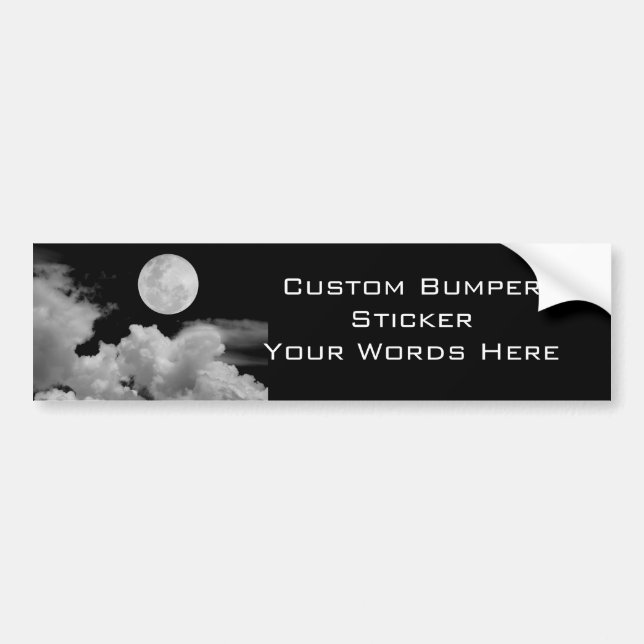 FULL MOON CLOUDS BLACK AND WHITE BUMPER STICKER (Front)