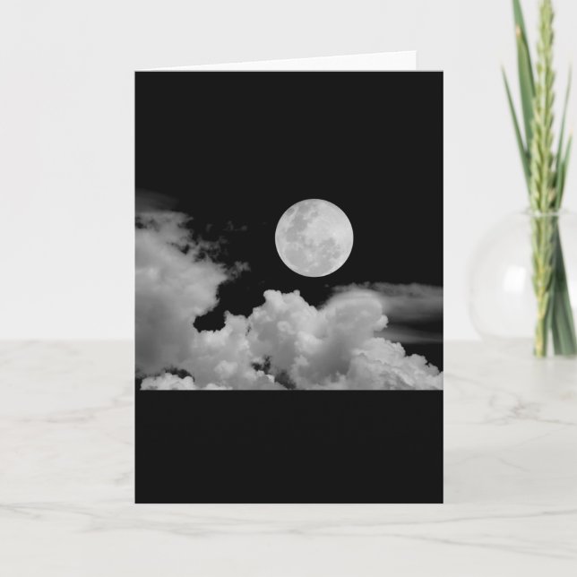 FULL MOON CLOUDS BLACK AND WHITE CARD (Front)