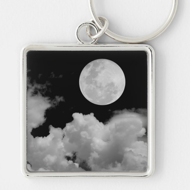 FULL MOON CLOUDS BLACK AND WHITE KEY RING (Front)