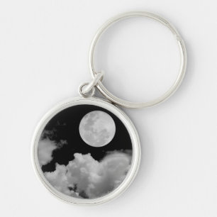 FULL MOON CLOUDS BLACK AND WHITE KEY RING