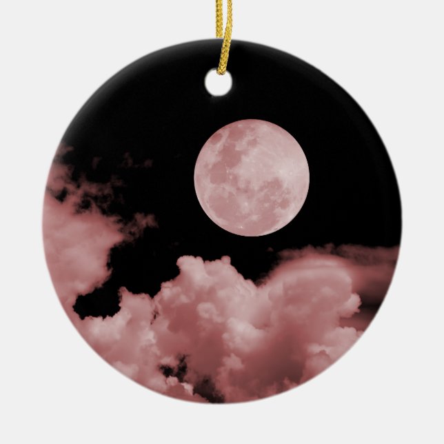 FULL MOON & CLOUDS BLACK & RED CERAMIC TREE DECORATION (Front)