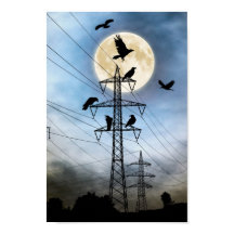 Full Moon, Crows, Power Lines and Towers