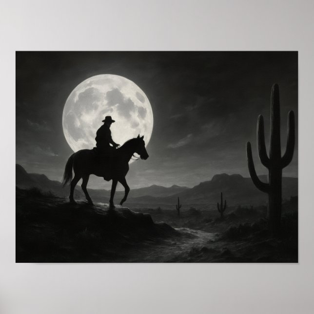 Full Moon Desert Print - Silver Night Western (Front)