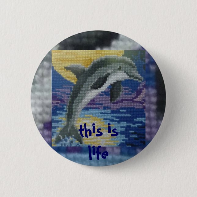 Full moon dolphin 6 cm round badge (Front)