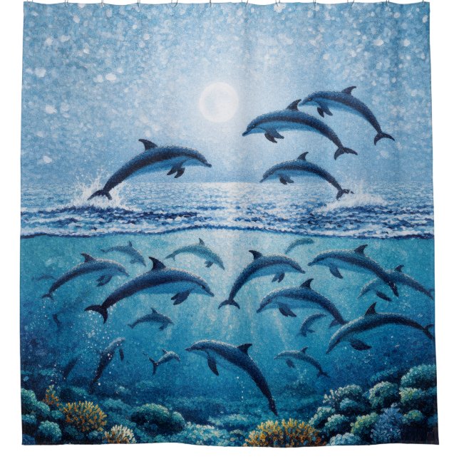 Full Moon Dolphins Shower Curtain (Front)