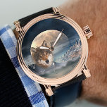 Full Moon Fantasy Landscape Wolf Watch<br><div class="desc">Men's watch featuring a painted magical fantasy landscape with a full moon and wolf.</div>