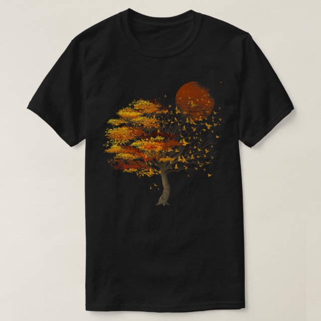Full Moon Flock Of Birds Tree Outdoor Wildlife Nat T-Shirt (Design Front)