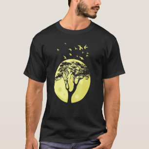 Full Moon Flock Of Birds Tree Outdoor Wildlife Nat T-Shirt