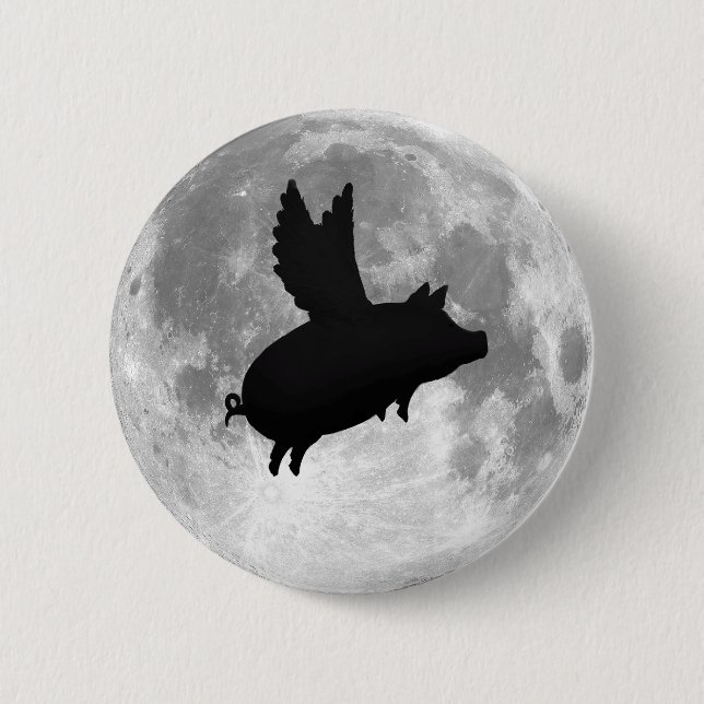 full moon flying pig button (Front)