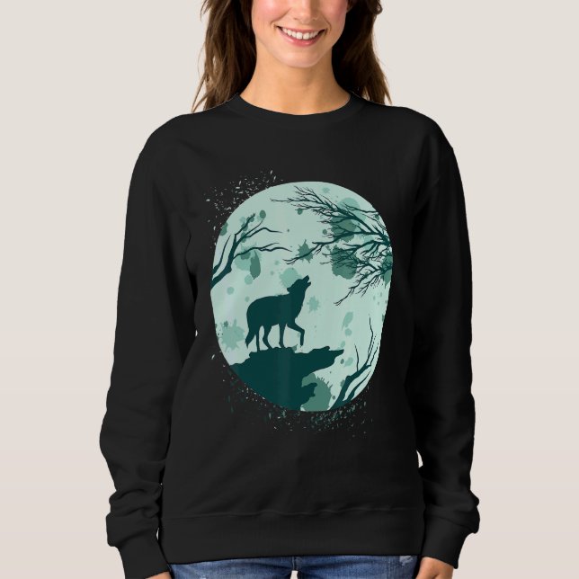 Full Moon Forest Animal Predator Moonlight Howling Sweatshirt (Front)