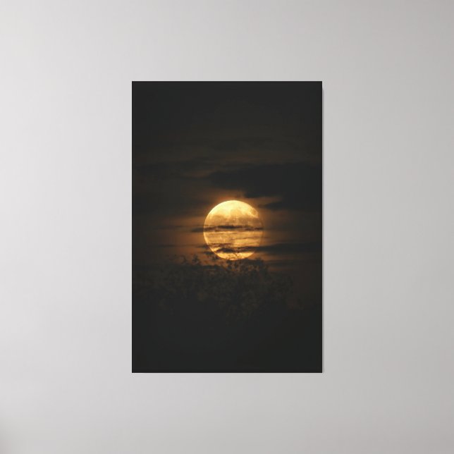 Full Moon Glow Behind Dark Clouds Canvas Print (Front)