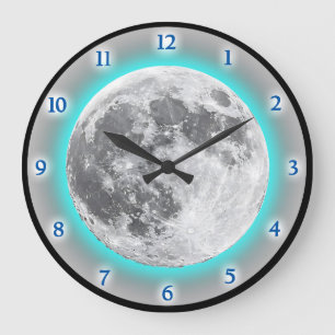 Full Moon Glow Effect Blue Teal Design Large Clock